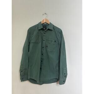 G Star Raw Button Up Tactical Olive Green Button Up Shirt Zippered Pocket
